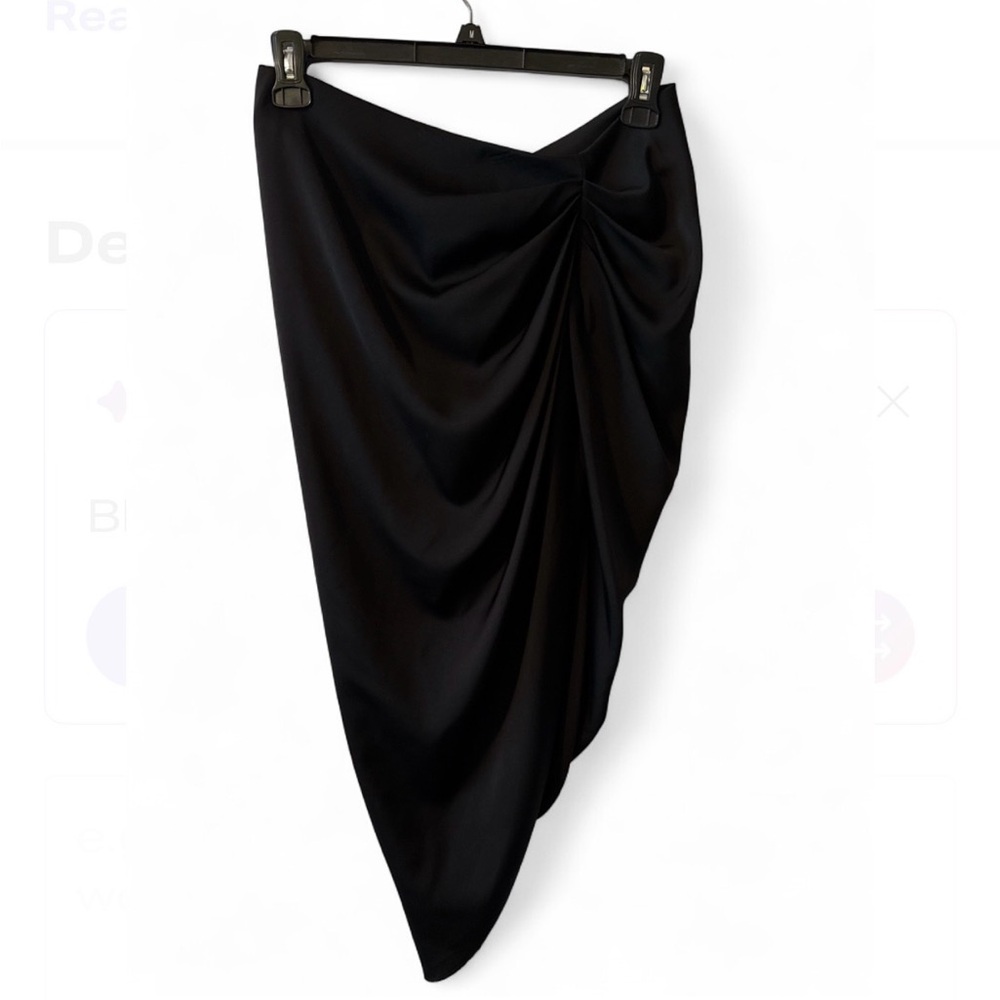 SHEIN Split Thigh Front Satin Skirt High Waist Ruched Zip Back WrapMidi